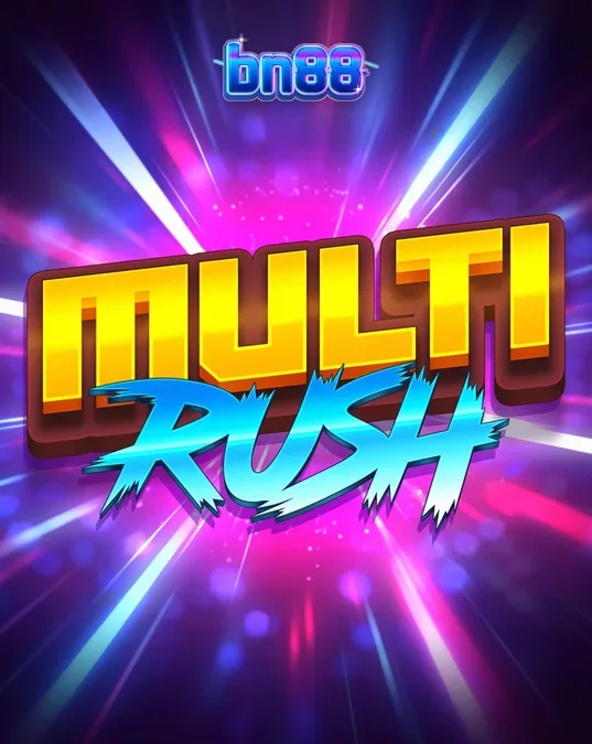 Multi Rush স্লটের নিওন-থিমযুক্ত ইন্টারফেস এবং উজ্জ্বল প্রতীকসমূহ